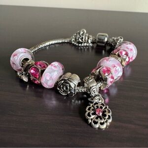 Pink and Silver Beaded Bracelet